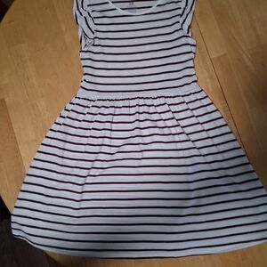 H&M Girls Ruffle Cap Sleeve Dress Red Stripe | Size 8–10 | Summer Outfit